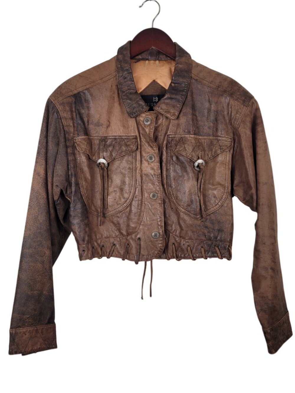 Vintage BERMANS Moto Western Leather Cropped Bomber Jacket